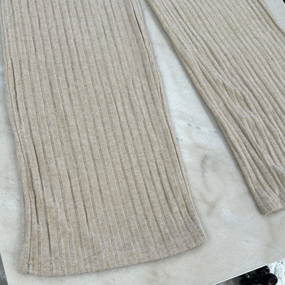 Beige Ribbed Wide-Leg Pants - Picture 3 of 5